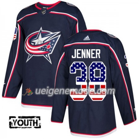 Kinder Eishockey Blue Jackets Trikot Boone Jenner 38 Adidas 2017-2018 Marineblau USA Flag Fashion Authentic